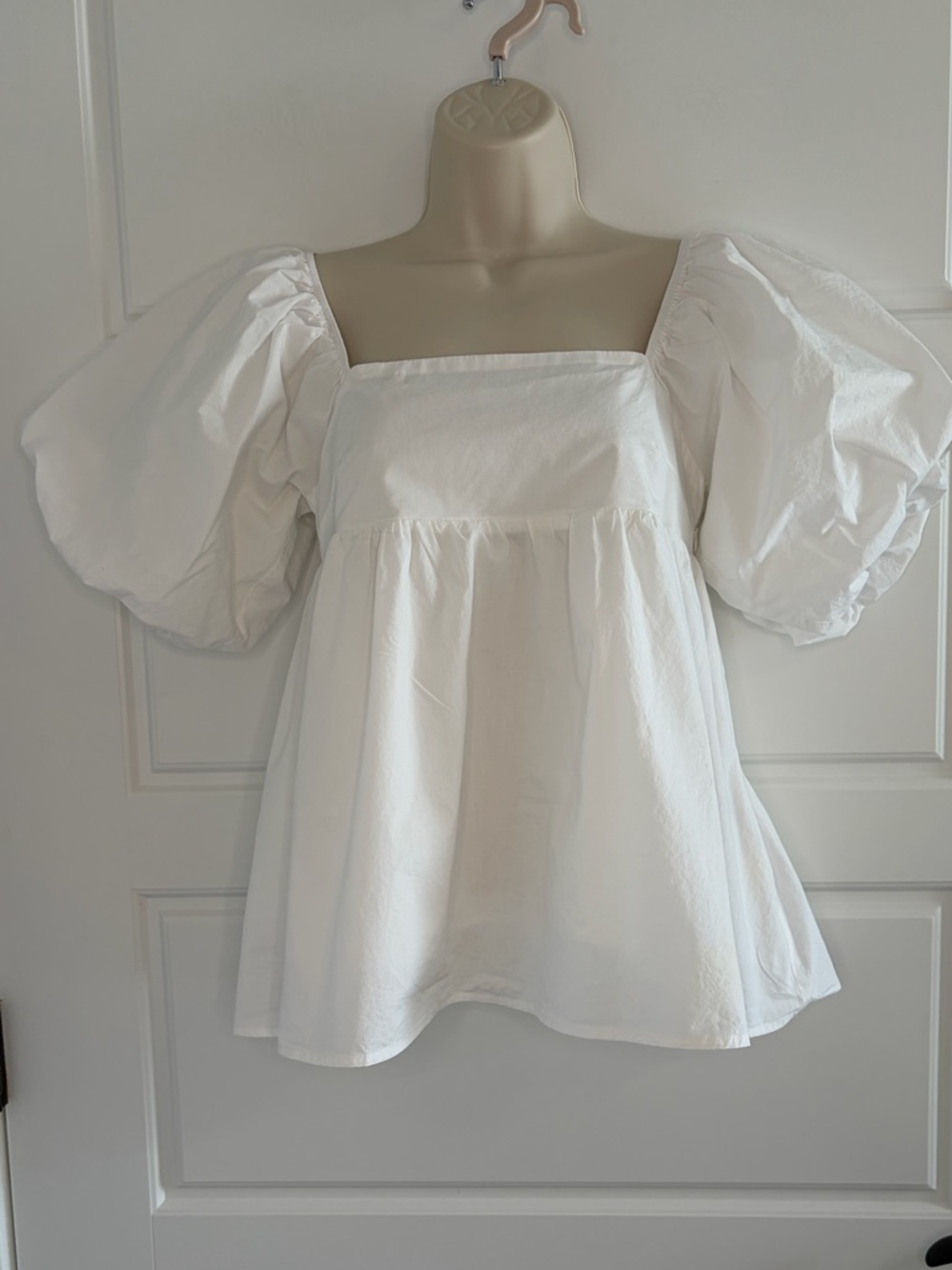 Crescent 100% Cotton Puff Sleeve Smocked Babydoll Top Size M Boho Clean Girl
